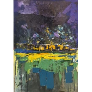 Syeda Nadia Raza, Mustard Field, 22 x 33 Inches, Mixed Media on Canvas, Landscape Paintings, AC-SNDR-008